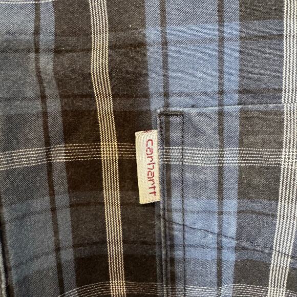 Carhartt Relaxed Fit Blue Black Plaid Flannel Shirt 2XL Cotton Workwear - Picture 5 of 9